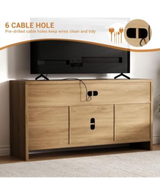 58" Boho Rattan TV Stand with Adjustable Shelves & Multi-Functional Storage