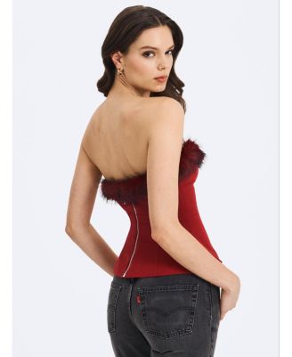 Women's Ivette Crimson Fur-Trimmed Peplum Top