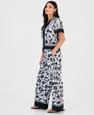 Petite Printed Wide-Leg Pants