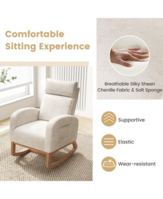 Upholstered Nursery Rocking Chair with Natural Wood Frame