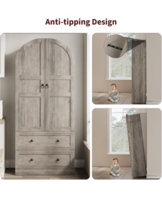 72" Tall Dome Bookcase with Drawers, 4-Tier Wooden Bookshelf Storage Cabinet with Door, Farmhouse Arched Cabinet with Storage