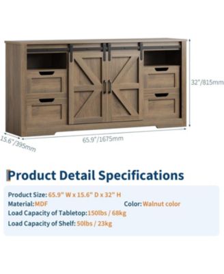 Modern TV Stand for TVs Up to 70", 66" Entertainment Center with 4 Drawers & Sliding Barn Door, Wooden Media Console Table for Living Room,