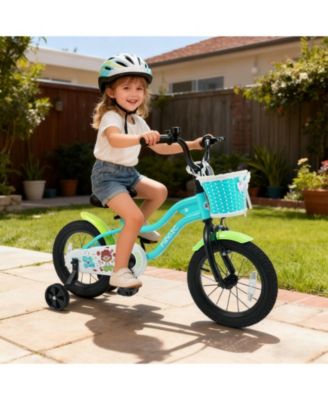 14 Inch Kids Bike with Training Wheels and Basket Green Color-14