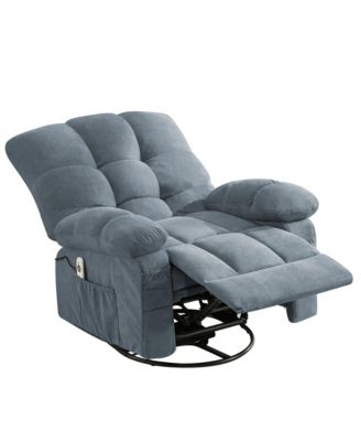 Oversized Swivel Recliner Chair with Vibration Massage & Lumbar Heating, 350 lbs Capacity, Rocker Single Sofa with Side Pocket