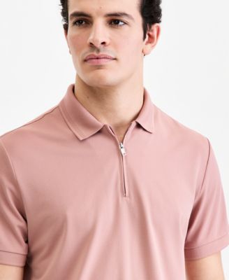 Men's Ottoman Short Sleeve Textured Quarter-Zip Polo Shirt