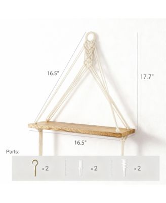 Boho Macrame Hanging Shelves Set of 2 – Rustic Wood Wall Decor for Minimalist Homes