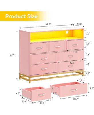Dresser for Bedroom with 7 Drawers,Dresser Tv Stand with Charging Station and Led Lights, Modern Wooden Large Capacity Storage Dresser