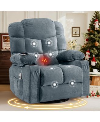 Oversized Massage Swivel Recliner Chair with Lumbar Heating for Living Room Rocker Recliner with Cup Holders and USB Charge