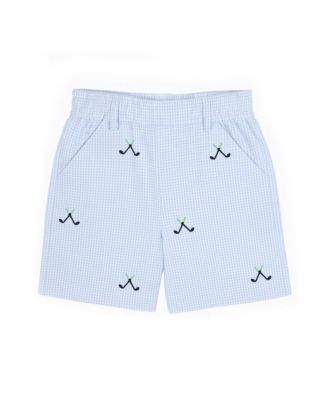 Toddler Boys Check Seersucker Short with Embroidered Golf Clubs