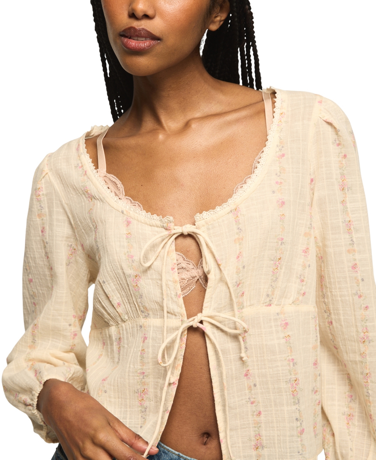 Lucky Brand Women's Festival Cutwork Long-Sleeve Blouse