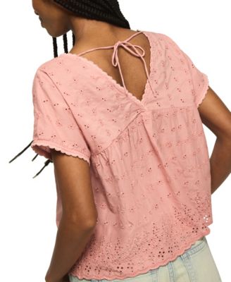 Women's Eyelet Babydoll V-Neck Top
