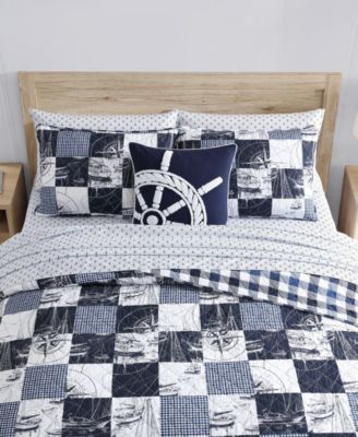 Sailors Patchwork Cotton Reversible 3-Pc. Quilt Set, King