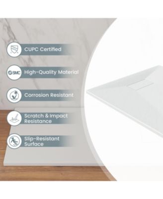 Wheelchair-Friendly Shower Base with Non-Slip Surface, Reversible Drain, SMC Cover and Flashing Kits