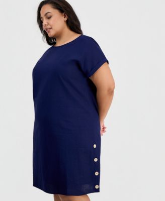 Plus Size Linen Short-Sleeve Side-Button Dress