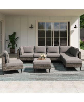 8 Piece Outdoor Sectional Sofa PE Rattan Patio Conversation Sets, All Weather Patio Furniture Set