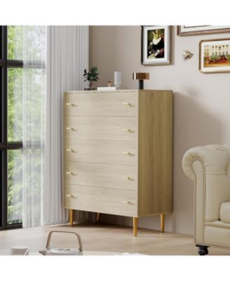 5 Drawers Dresser for Bedroom, 44" Tall Wood Rustic Chest of Drawers with Bar Handles, Vintage Design, Storage Dressers Organizer for Bedroom