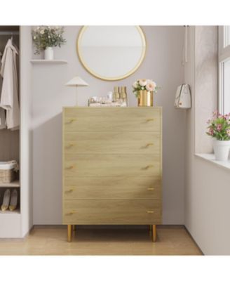 5 Drawers Dresser for Bedroom, 44" Tall Wood Rustic Chest of Drawers with Bar Handles, Vintage Design, Storage Dressers Organizer for Bedroom