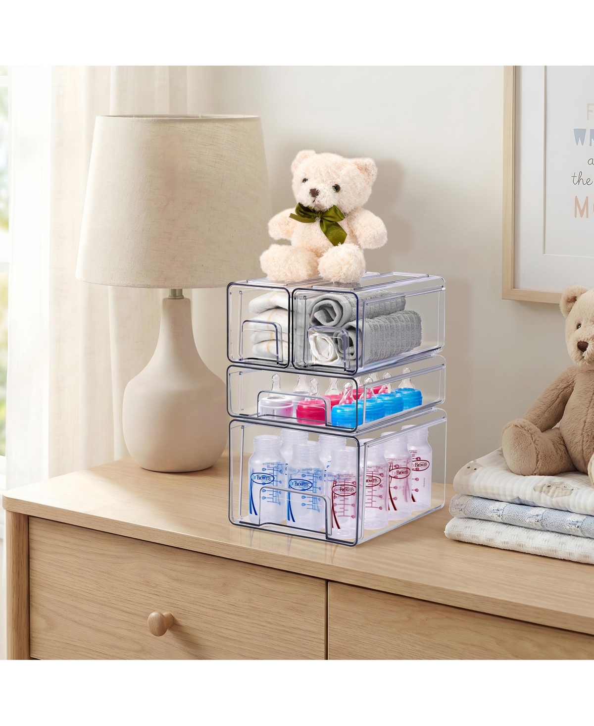 Sorbus Piece Clear Stackable Storage Drawers Case with Handles - for Bathroom, Closet, Pantry, Cabinet