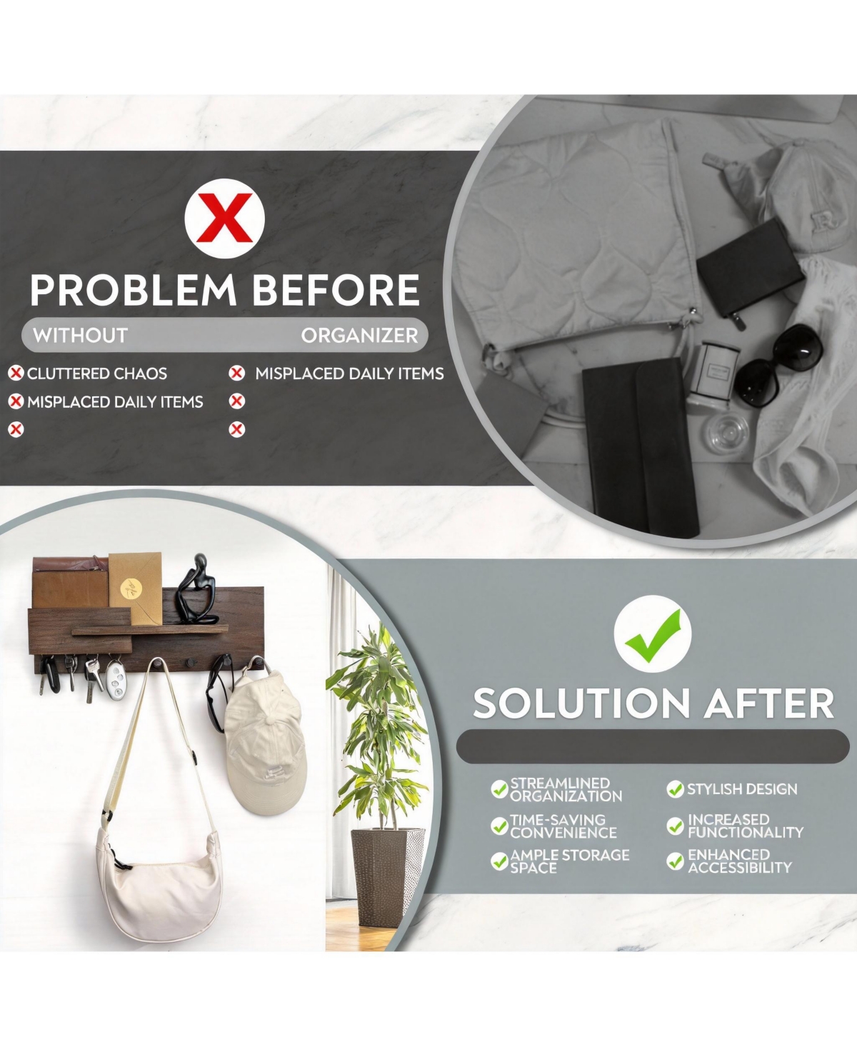 Yigii Solid Wood Mail & Key Holder