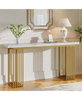 Modern Console Table with Faux Marble Top & Metal Base, 63" Narrow Long Sofa Table for Entryway, Hallway, Living Room