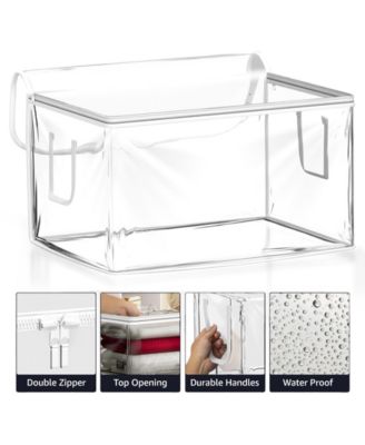 4 Pack Foldable Large Clear Plastic Bags with Zipper & Carry Handles - Great for Clothes, Blankets, Closets, Bedrooms, and more