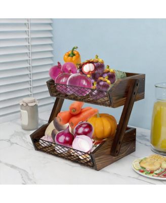2 Tier Wood & Metal Fruit Veggie Storage Rack