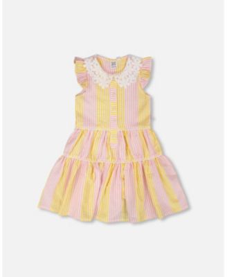 Toddler Girls Sleeveless Dress with Crochet Peter Pan Collar