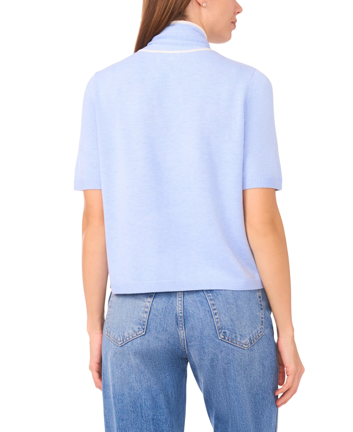 CeCe Women's Tipped Tie-Neck Pull-On Sweater