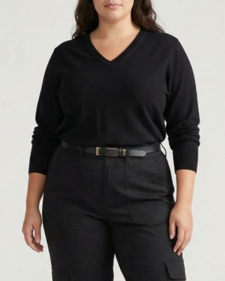 Plus Size Savvy Fine Knit V Sweater