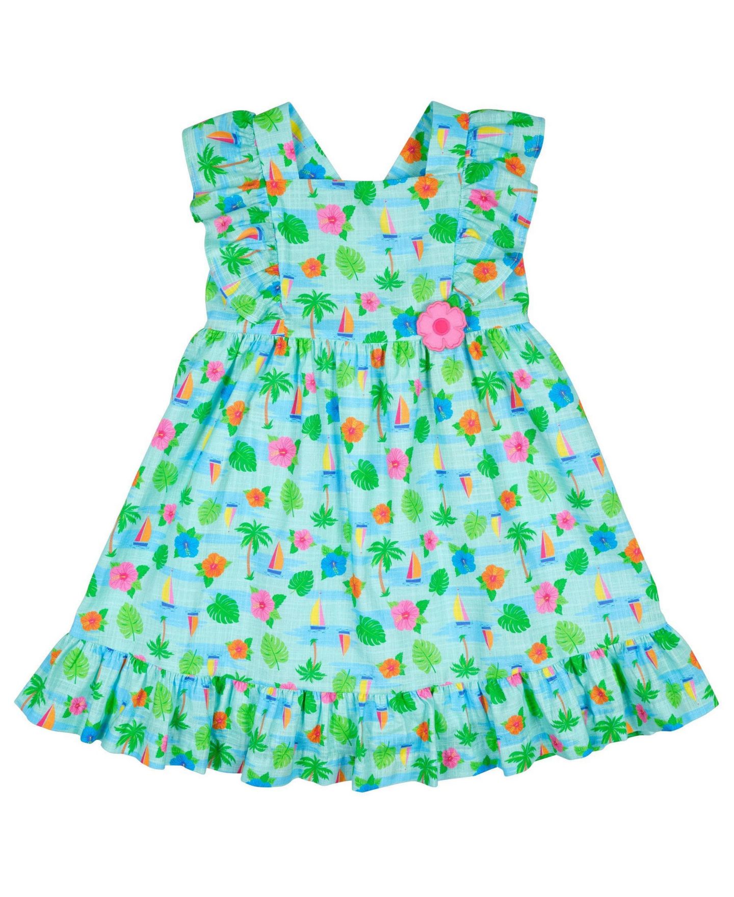 Платье Florence Eiseman Printed Linen Look Dress With Flower для девочек, цвет: Средний синий — фото 1