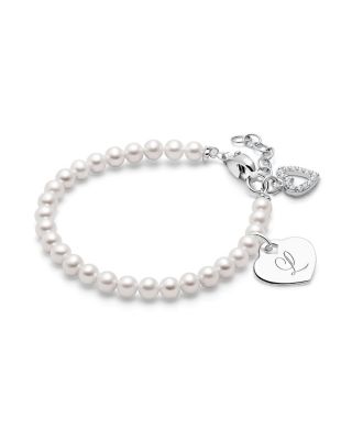 Sterling Silver Pearls Engraved Initial Bracelet
