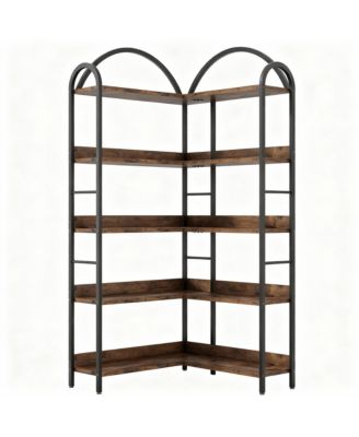 5-Tier Storage Bookshelf, Corner Design, Edge Protection, Stable, Easy Assembly-Metal Frame for Living Room, Bedroom, Office