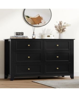 6 Drawer Dresser for Bedroom – 54" Wide Modern Wooden Chest with Deep Drawers, Metal Knobs, for Hallway, Entryway