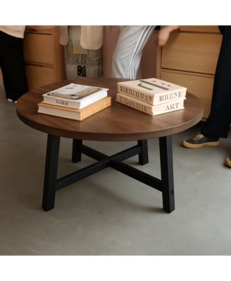 Kitchen Table Round Coffee Table Industrial Brown Center Tablefor Dining Room, Home Office, Living Room
