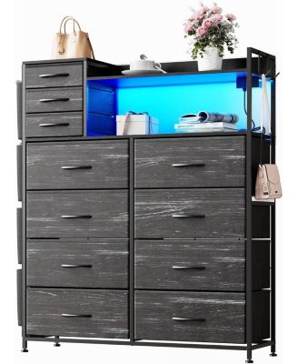 11 Drawer Dresser with Fabric Drawers Storage Cabinet with Shelves Side Pockets Hooks Charging Station