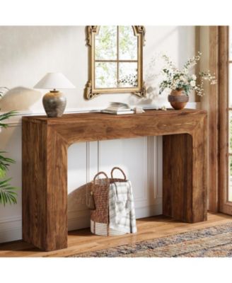 43.3" Solid Wood Console Table, Farmhouse Entryway Table with Double Base for Living Room, Behind Couch, Hallway & Foyer (Vintage)
