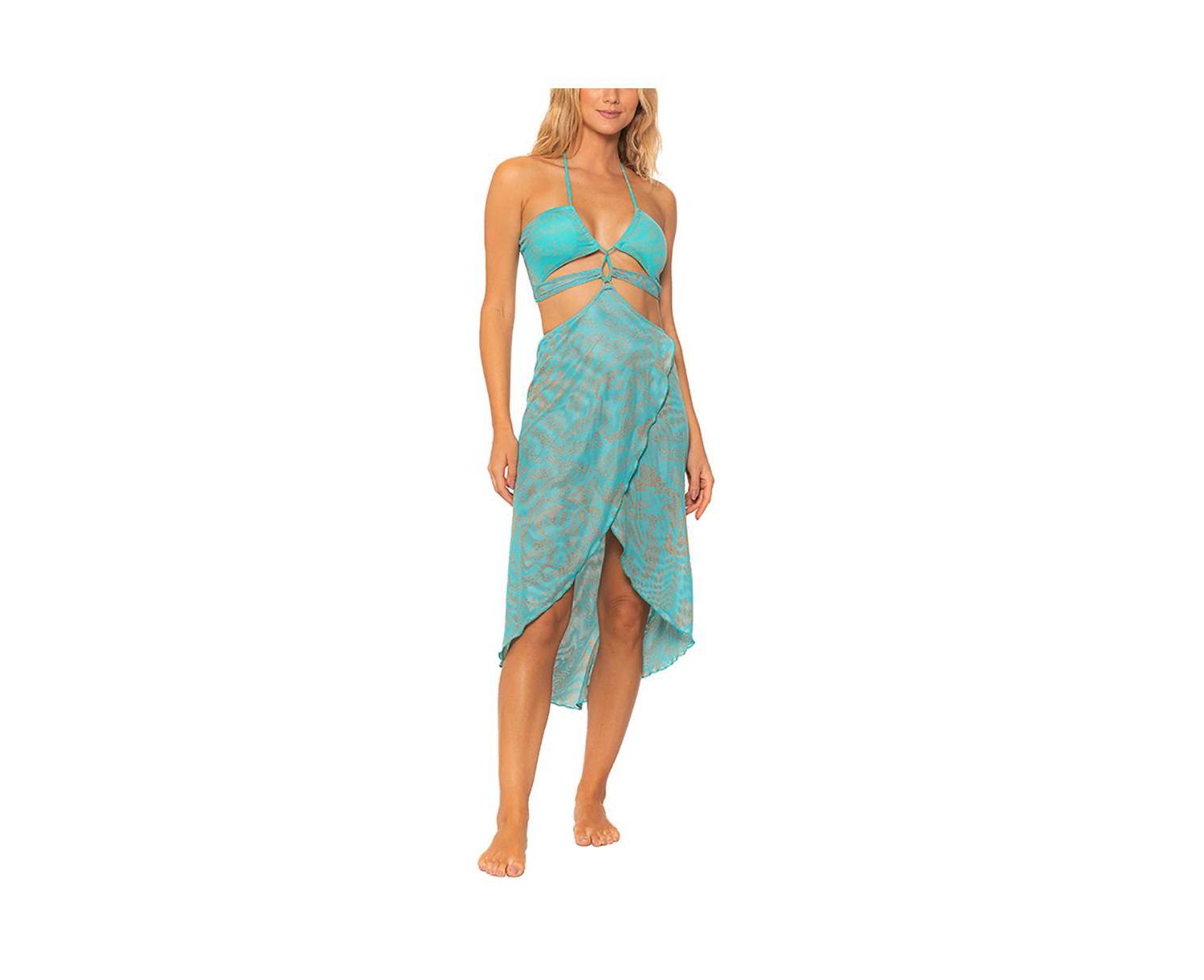 Women's Mesh Halter Cut-out High-Low Dress Cover-up