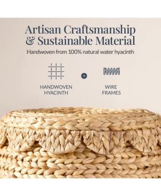 Scalloped Water Hyacinth Storage Tote Basket with Lid