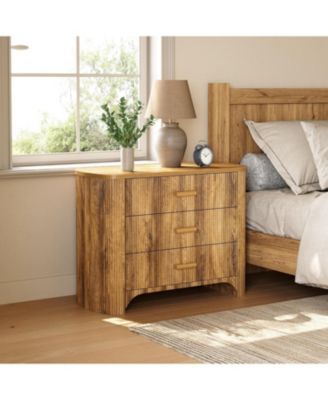 Oversized Nightstand with 3 Drawers Set of 2, Mid Century Modern Large Wide Bedside Table with Fluted Striped Panel for Bedroom