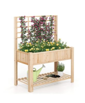 Elevated Wooden Planter Box with Trellis Raised Garden Bed