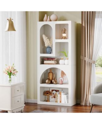 70.87" Tall Geometric Bookcase Set of 2, Arched Bookshelf with 5 Irregular Storage Shelves, Open Art Decor Display Shelf for Living Room