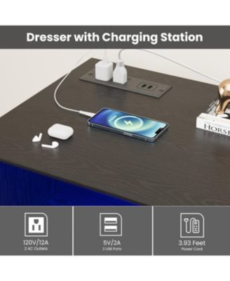 6 Drawer Dresser for Bedroom with LED Lights & Charging Station, Modern Dresser with LED for Bedroom