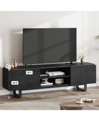 Industrial TV Stand for 65+ inch TVs, Modern Entertainment Center with 2 Drawers, Wooden Media Cabinet with Heavy Duty Leg & Open Storage