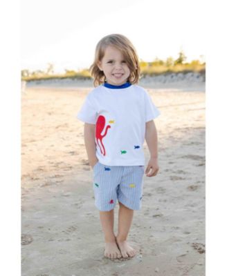 Little Boys Seersucker Shorts with Embroidered Sea Creatures