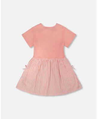 Toddler Girls Bi-Material Dress Peach