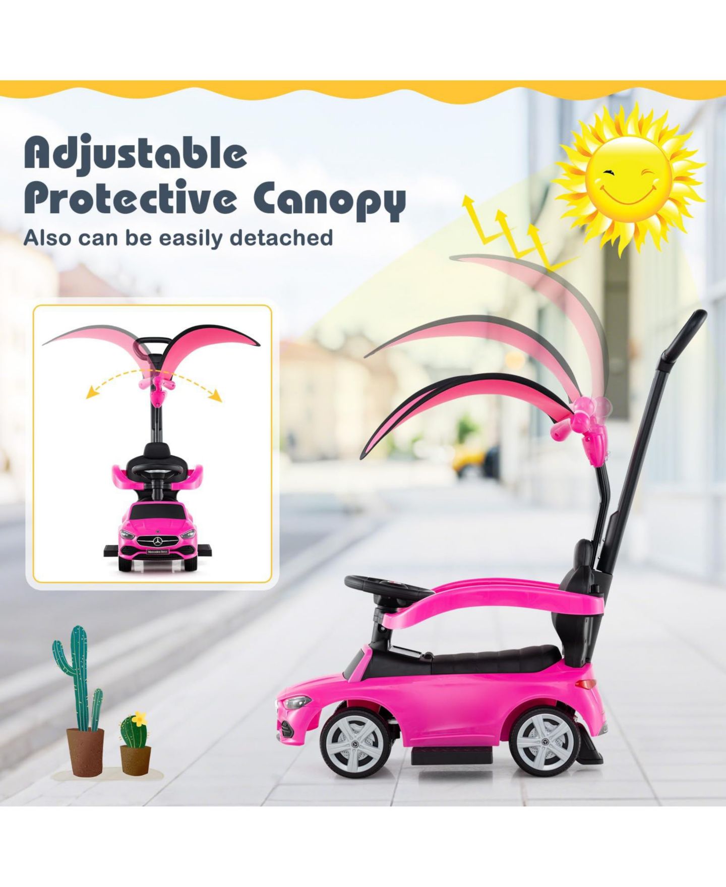 Детская игрушка Mecale 3-in-1 Mercedes-Benz Licensed Ride-On Push Car, Ages 18-36 Months, цвет: Розовый — фото 8