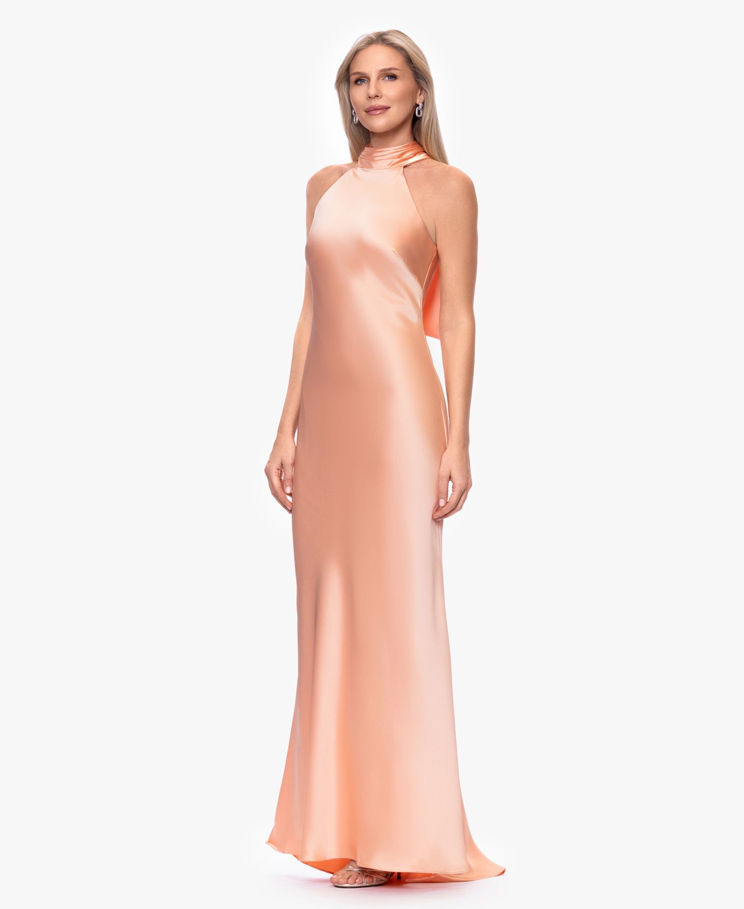 Petite Sleeveless Tie-Neck Long Gown