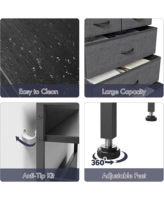 5-Drawer Bedroom Dresser, Fabric Storage Dresser with Anti-Tip Kit and 4 Hooks, Tall Vertical Dressers, Sturdy Steel Frame, Wooden Tabletop