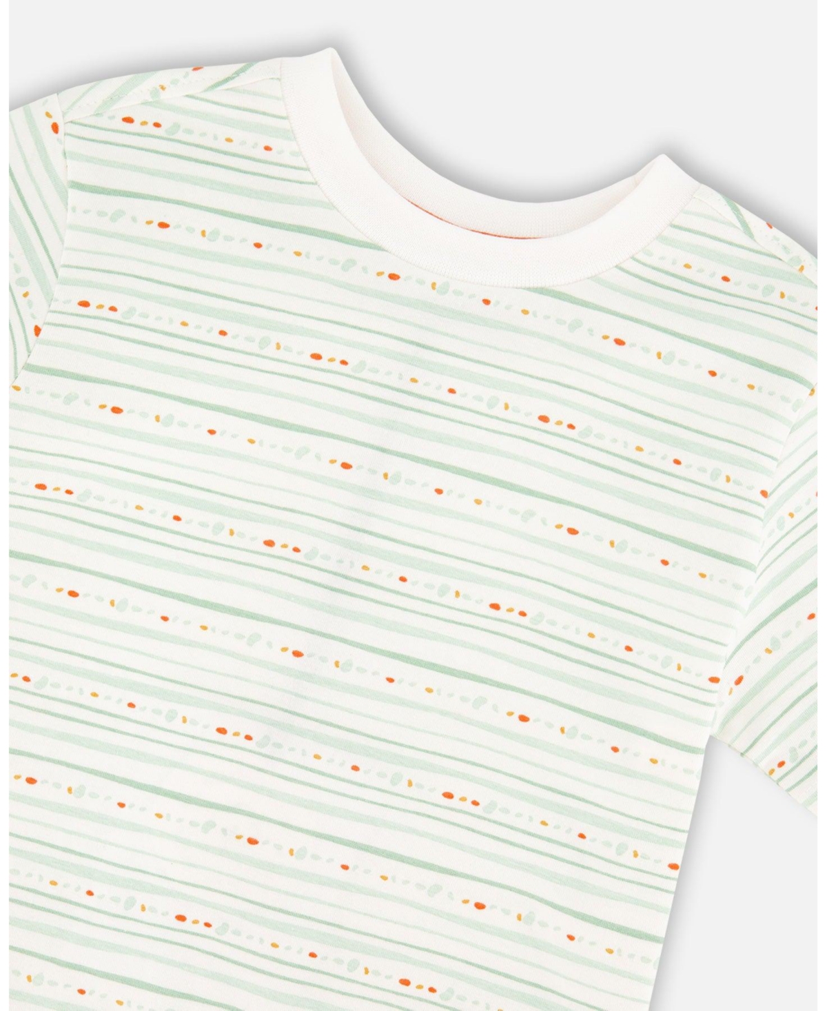 Deux par Baby Boys Cotton T-Shirt Printed Mint Green Lines