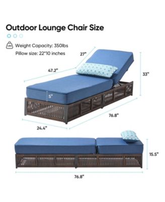 Brown 3-Piece Wicker Outdoor Chaise Lounge with 5 In. Thick Olefin Cushions Patio Lounge Chair for Balcony